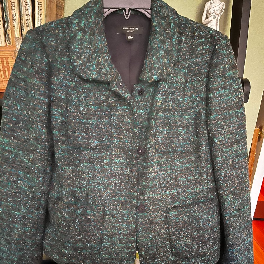 Teal Tweed Boucle Suit - Jacket and Skirt